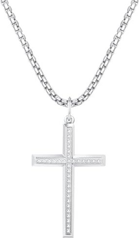 FANCIME Collana Croce Ciondolo in argento Sterling 925 con Catena in Acciaio Inossidabile 61cm per Uomo Ragazzi