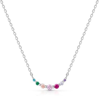 Amberta Lumini Collana in Argento Sterling 925 per Donna con Zirconi Colorati: Collana Barra Curva Colorata