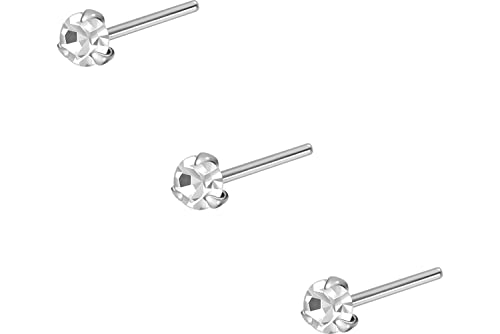 PIERCINGLINE Set di 3 piercing da naso in argento Sterling 925, con cristalli rotondi, pieghevole, set a scelta, Argento, zirconia cubica