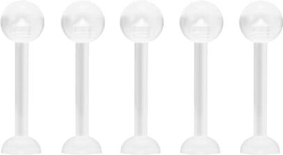 NewkeepsR 5 Pezzi-1,6mm Bioplastica Chiara Flessibile Retainer Piercing Lingua Barretta Rettangolare,Piercing Labret Transparente Plastica 12mm