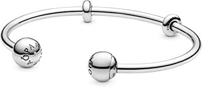 PANDORA Icons Bracciale Silver aperto con tappi in silicone e tappi terminali intercambiabili, 2