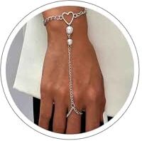 Atentuyi Amore Cuore Mano Catena Perla Dito Anello Bracciale D'argento Dito Catena Retro Schiavo Bracciali Bohemien Gioielli Per Donne E Ragazze