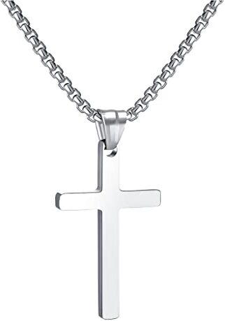 RWQIAN Croce Collana Uomo Croce Pendente Argento, Donna Acciaio Inossidabile 50cm Catena Croce Ciondolo