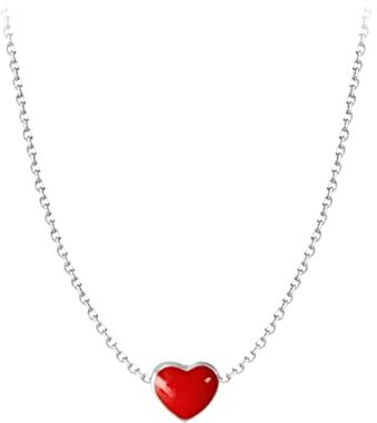 Generico Collana donna con cuore rosso in argento targato 925 cuoricino amore love regalo