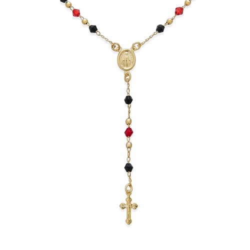 Bling Jewelry Rosario Religioso Con Perle Nere E Rosse Benedette Dalla Vergine Maria Madre Beata Con Crocifisso E Croce Collana In Placcato Oro 18K Per Donne Adolescenti