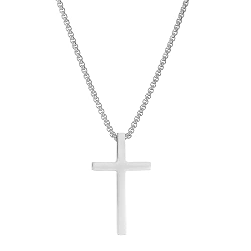 AFSTALR Collana con Croce da Uomo in Argento con Ciondolo Croce in Acciaio Inossidabile con Croce Cristiana Gioielli per Uomini e Donne