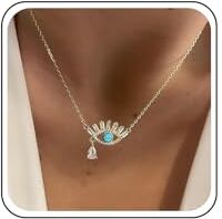 TseenYi Cz Collana Malocchio Oro Collana Ciondolo Malocchio Scintillante Strass Collana Ciondolo Occhio Turchese Collana Girocollo Goccia Di Cristallo Collana Catena Gioielli Per Le Donne Ragazze