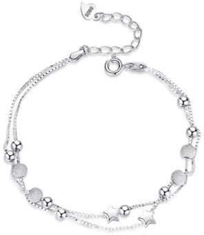 DKDXID Bracciale donna Argento Braccialetto Ragazza Bracciali Donna Stella Bracciali Gioielli Regalo Braccialetti Regolabili Bracciale a Doppio Strato Bracciale a Catena per Amica Moglie Sorelle