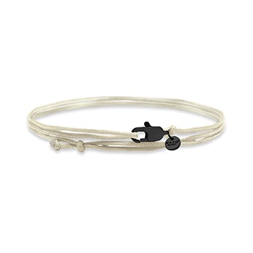 Nato Cuff Bracciale Wrap avvolgente in Nylon a doppio involucro Fatto a mano in Francia Regolabile Gioiello Uomo o Donna (Beige/Nero)