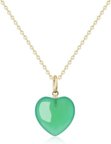 COAI Collana Dorata da Donna Agata Verde Collana in Argento Sterling 925 con Ciondolo Cuore di Pietre Naturali