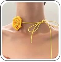 TseenYi Rosa Fiore Velluto Girocollo Collana Vintage Giallo Rosa Girocollo Grande Fiore Scamosciato Collana Giallo Fiore Scamosciato Lolita Lungo Avvolgere Neckalce Gioielli Per Donne E Ragazze Regali