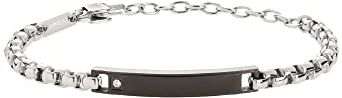 Breil , Collezione Tag and Cross, Bracciale Uomo in Acciaio Bicolor e Cubic Zirconia, Pratica Chiusura a Moschettone, Idee Regalo Uomo, Lunghezza Regolabile 17-22 cm, Silver-Black