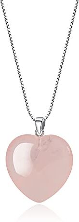 COAI Collana da Donna in Argento 925 con Ciondolo Cuore in Quarzo Rosa