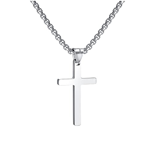 RWQIAN Croce Collana Uomo Croce Pendente Argento, Donna Acciaio Inossidabile 55cm Catena Croce Gioielli Ciondolo