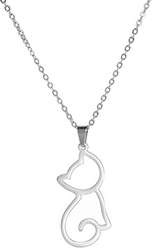 Generic Collana Di Gatto Per Le Donne Acciaio Inossidabile Stile Geometrico Carino Scava Fuori Gatto Collane Con Ciondolo Gioielli Regali Amanti Dei Gatti