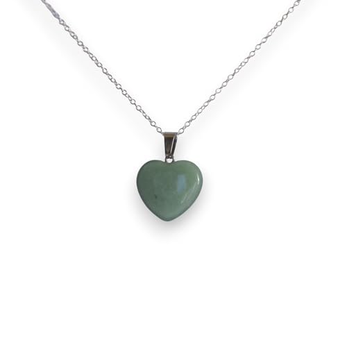 WAY2BB Chloe'Gifts Collana con ciondolo a forma di cuore in minerale lucido, 2 cm, catenina in argento 925, Taglia unica, Pietra, Giada, giada verde