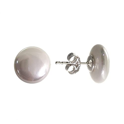 Minoplata Orecchini in argento Sterling 925 e perle piatte 12 mm. da donna, Argento sterling, Perla Shell