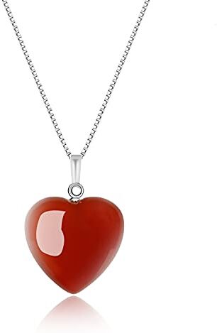 COAI Collana da Donna in Argento Sterling con Ciondolo Cuore in Agata Rossa