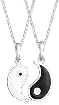 Elli Collana Donne Ciondolo Yin e Yang Partner Connessione Spirituale con Smalto in Argento Sterlino 925