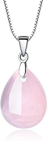 COAI Collana da Donna con Ciondolo Goccia Lacrima in Quarzo Rosa e Catenina in Argento Sterling 925