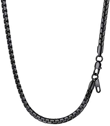 PROSTEEL Collana catena da uomo ragazzo scatola 75 cm colore nero acciaio inossidabile placcato metallo nero larghezza 4 mm