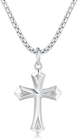 FANCIME Collana Croce Ciondolo in Argento Sterling 925 con Catena in Acciaio Inossidabile 61cm per Uomo Ragazzi