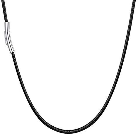 U7 Collana Uomo Donna in Pelle Impermeabile Sintetica, Nero Catenina Uomo Corda di Cera, 2 mm Larghezza Chain Catena Collana Sottile, 66 cm Lunghezza Collana Caucciù Uomo Donna