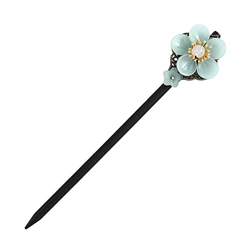 YPOSPDD Bastoncino for capelli Wild Ancient Han Costume Accessori Glaze Flower Female Girls Vintage Wooden (Color : Light Green)