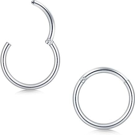 Longita 2 Pezzi 16G Hinged Clicker Ring Piercing Septum 316L Acciaio chirurgico Conch Helix Piercing Orecchini Naso Cartilagine Trago 7MM Argento