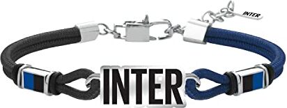 Inter F.C. nazionale Bracciale Cordino, Uomo, Nero Blu Acciaio, Taglia Unica,