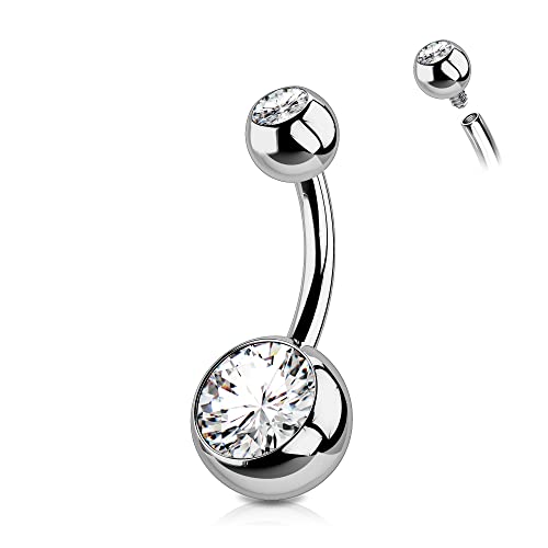 OUFER 14G 8 10 12 14mm Piercing Ombelico Titanio Filettatura Interna Corto Barra Lungo Ball CZ Palline Argento Barbell Navel Bar Belly Button Rings Gioiello Donna 1.6mm