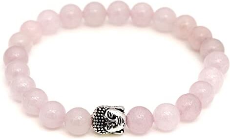 BERGERLIN Bracciale in quarzo rosa vero con perle in pietra naturale Bracciale Buddha