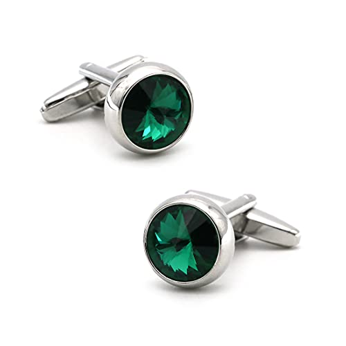 S&W SHLAX&WING Gemelli circolari di cristallo verde brillante eccellente del collegamento di polsino di stile elegante degli uomini