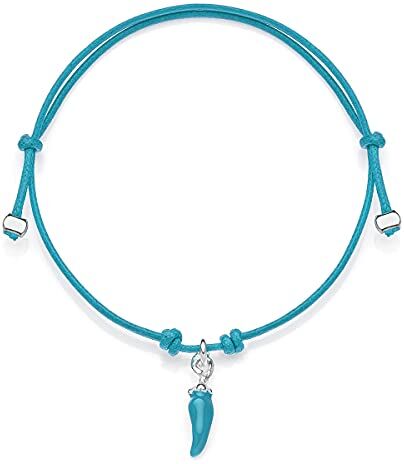 DOP Gioielli Gioielli DOP Bracciale Unisex Mini Cordino con Charm Peperoncino Mini in Argento 925 e Smalti Fatto a Mano in Italia (Turchese)