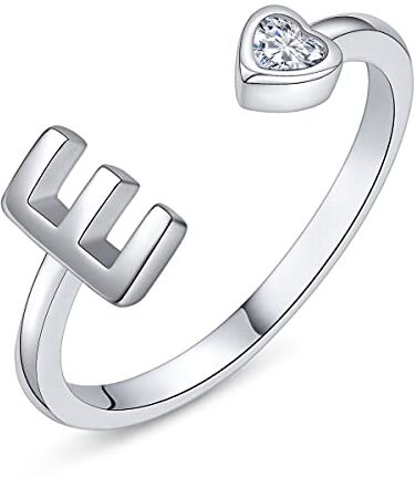 PEARLOVE Argento Sterling 925 Lettera da Donna Anello Aperti con Cuore Anelli,Aperto Regolabile Anello con Iniziale,Alfabeto Impilabili dalla A alla Z