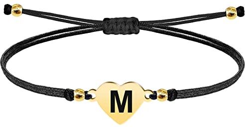 cotigo Bracciale lettera iniziale M cordino in acciaio cerato Bracciale donna o uomo con iniziale nome Bracciale con lettera incisa