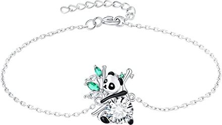 JewelryPalace 1.75ct Bracciale Panda Donna Argento 925 con Simulato Smeraldo Verde, Bambù Braccialetto Nero Donna con Pietra a Taglio Marquise, Regolabile Bracciale Catena Argento Set Gioielli Donna