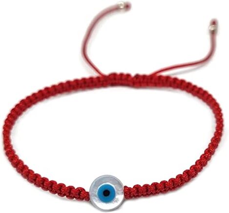 MYSTIC JEWELS By Dalia Bracciale in filo macrome rosso con madreperla e occhio turco, per buona fortuna, protezione malocchio, Good Luck, Cotone, (Rotondo Rosso)