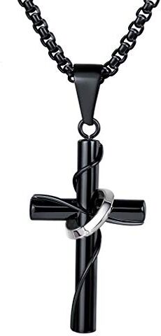 FaithHeart Collana Croce Uomo Crocifisso Collana Cristiana Ciondolo Croce Catena Regolabile 55+5cm in Acciaio Inox/Oro/Nero Gioielli Protezione Battesimo Cattolico per Ragazzi Bambini