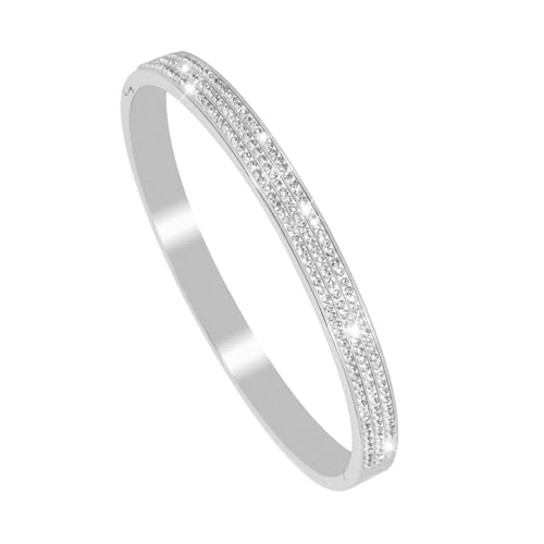 MILAKOO Bracciale Bangle in Acciaio Inossidabile di Forma Ovale da 6 Mm con Strass Per Le Donne (Argento)