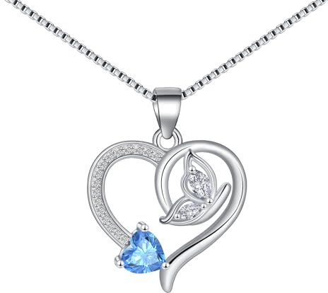 Tusuzik Collana Donna Farfalla Ciondolo a Cuore Blu Collana Argento 925 Donna Collana Regolabile Gioielli Regali per Donne Ragazze