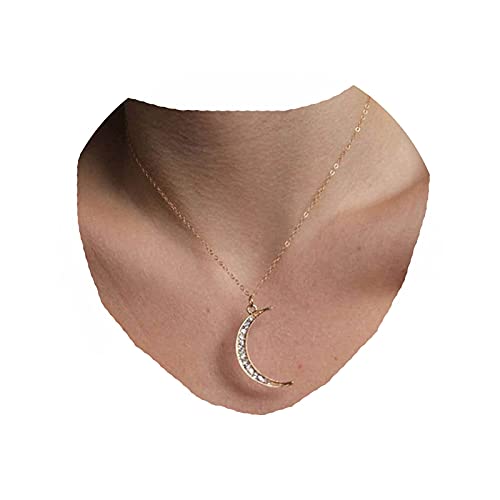 Yheakne Boho Strass Luna Collana CZ Mezzaluna Ciondolo Collana Catena Minimalista Celeste Collana Gioielli Festival per Donne e Ragazze Adolescenti (Oro)