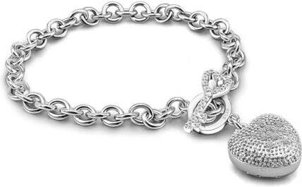 Dankadi Bracciale massiccio 6 mm con ciondolo a forma di cuore chiave in argento 925, catena innamorata con ciondolo a forma di chiave brillante amore festa regalo di gioielli romantici per donna