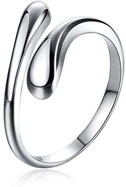 ChicSilver Anello Rigido Regolabile Donna Lacrima Gocce d'Acqua in Argento 925 Placcato Platino, Gioiello Delicato Minimalista Semplice, Misura 12-27 Regalo Per Lei