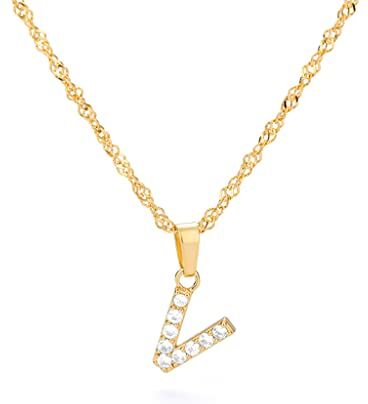 FPEAOB Collana con lettere personalizzate con lettere iniziali, alfabeto A-Z, collana da donna in oro, regalo per donne, Natale, compleanno, San Valentino, Zirconia cubica Rame