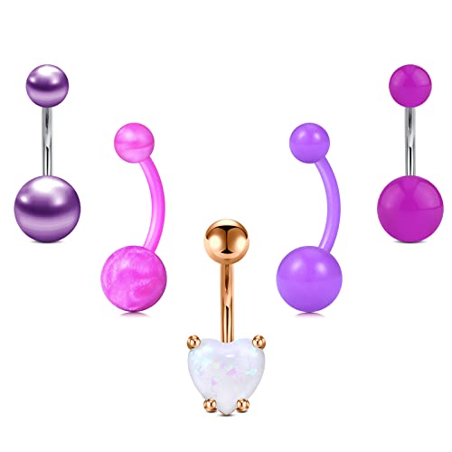 Zolure Piercing Ombelico Set 14G Intarsiato Perle Chiaro Cuore Opale Pietra 10MM Acciaio Chirurgico Banana Barra Piercing Barbells Studs Borchie Donna Ragazze Corpo Gioielli Blu