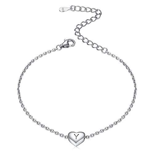 ChicSilver Bracciale con Iniziale Y -Bracciale Argento 925 Donna con Ciondolo a Cuore -Catena Regolabile, con Confezione Regalo