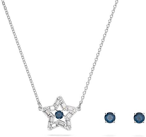 Stella Set Collana e Orecchini, con Cristalli e ZirconiaSwarovski , con Chiusura ad Anello a Molla, Placcati in Tonalità Rodio, Azzurro