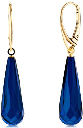 Amber by Mazukna Orecchini da donna in ambra blu Goccia fatta a mano in blu navy, 45 x 10 mm, con gemma leggera, argento 925, pietra semipreziosa, Argento argento Ambra blu, Ambra blu