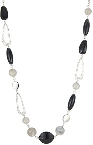 FULU AUTUMN Collana da Donna in Argento con Perline Lunghe Collana a Catena Maglione Bohémien Bigiotteria di Cristallo Regali di Compleanno per la Fidanzata(07-Black grey)